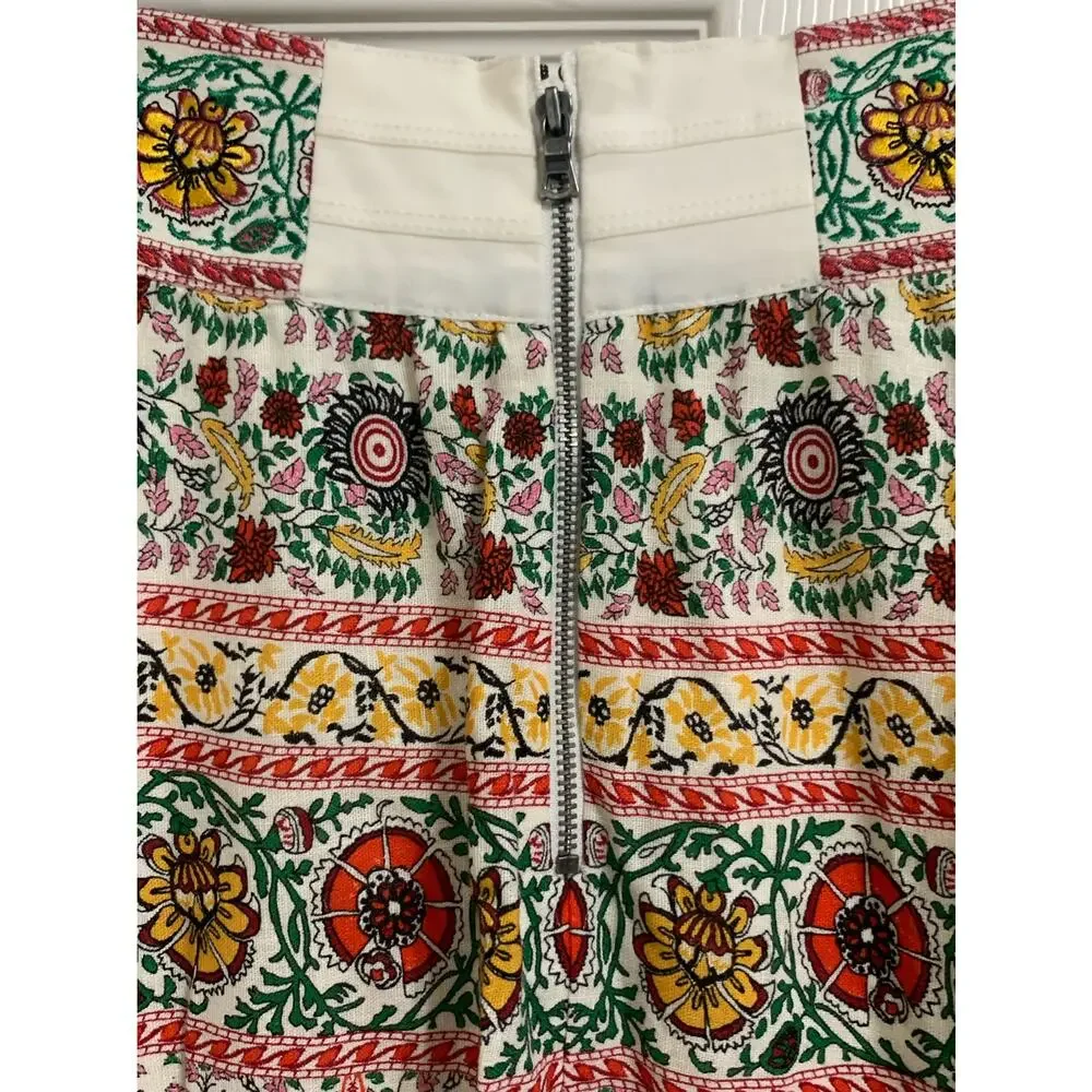 Alice + Olivia Earla embroidered cotton linen midi skirt floral pot ecru 0 $495‎